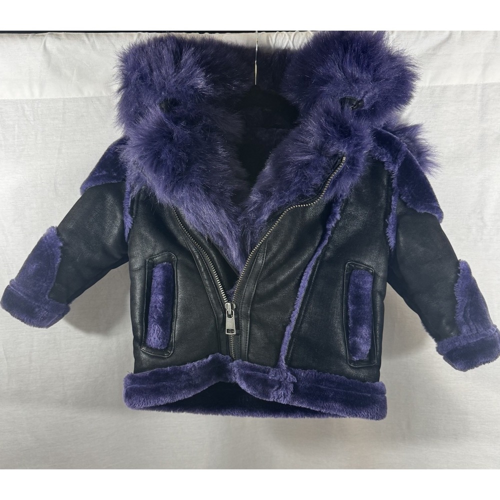 JORDAN CRAIG‎ | KIDS EL JEFE SHEARLING MOTO PURPLE COAT (BLACK IRIS) SIZE 3T EUC